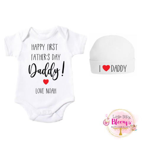 Baby Girls Personalized Valentine's Day Onesie, Hat and Matching